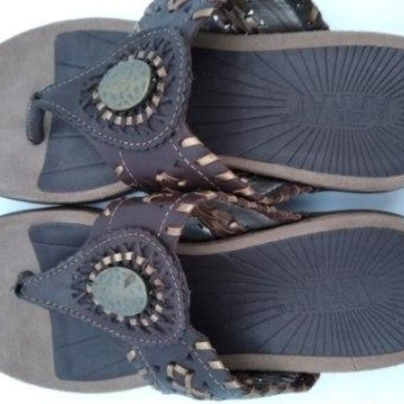 Array Moki Medallion Leather Thong Sandal Brown Women's sz 6.5 - Picture 3 of 7